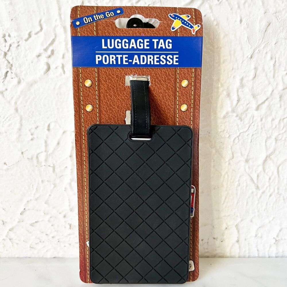 On the Go Luggage Tag Black Rubber Diamond Pattern Travel Bag ID Tag